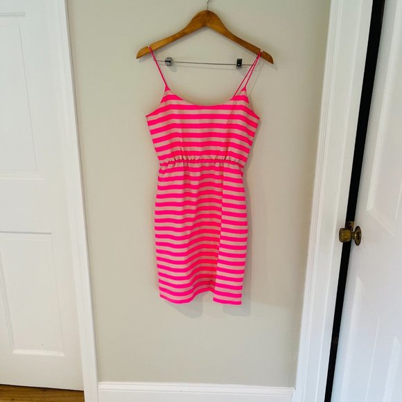 J. Crew Factory Dresses J Crew Factory Neon Pink Striped Sleeveless Dress Size 4 - Picture 4 of 7